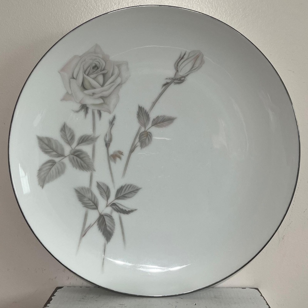 Noritake China Melrose 6002 Dinner Plate‎ Platinum Trim Japan 10.5in Set of 3